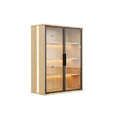 Modern Glass Display Cabinet with LED Lighting and Wooden Frame