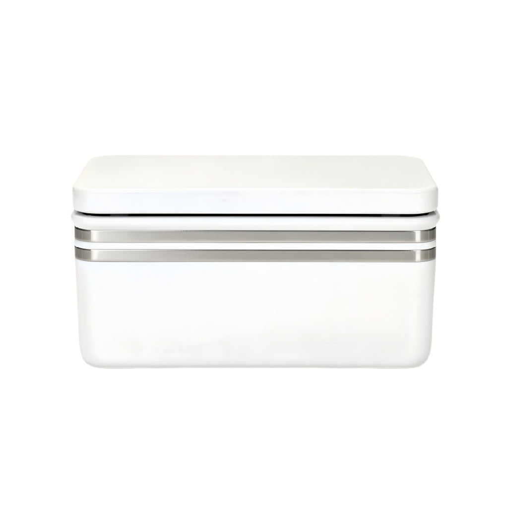 Sleek White Storage Container with Stainless Steel Accents